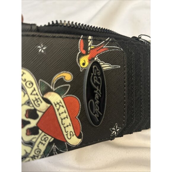 ED HARDY ID CARD CASE Coin Bag W/zipper Tattoo Colorful Love Kills Slow Try - Picture 7 of 10